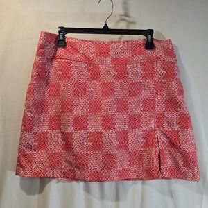 IZOD GOLF Ladies Coral White Geometric Pattern Skirt With Shorts Size 10